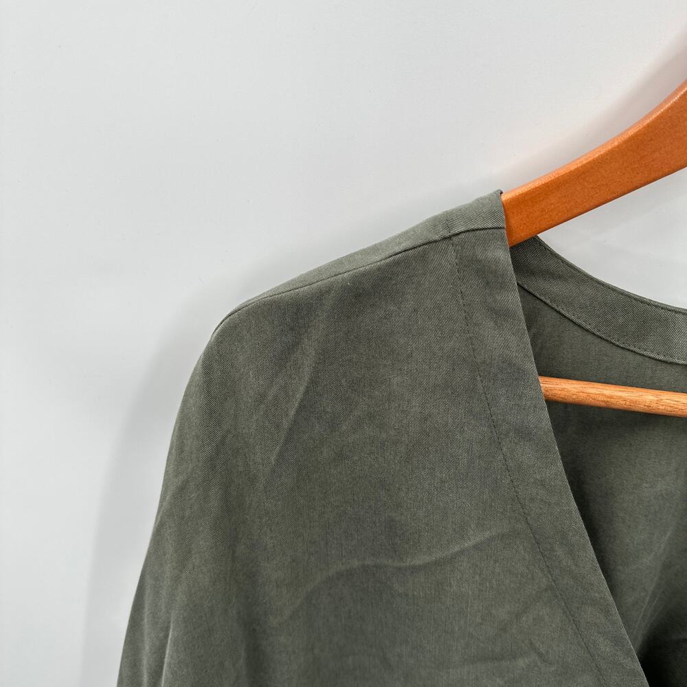 VETTA Tencel Button Down The Boyfriend Shirt Dress in Olive Green // S - Picture 8 of 15